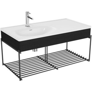 Vitra Equal 64091 102,5x52cm, lavabo pour meuble asymetrique, blanc , etagere, avec revetement en bois chene noir