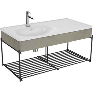 Vitra Equal 66042 102,5x52cm, lavabo pour meuble asymetrique, blanc , etagere, avec panneau en bois beton