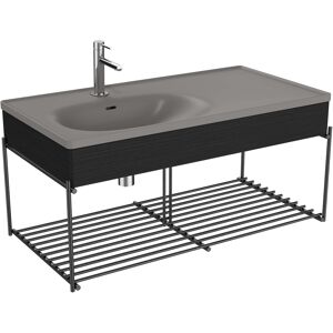 Vitra Equal 66060 102,5x52cm, lavabo pour meuble asymetrique, gris pierre mat, avec panneau en bois de chene noir