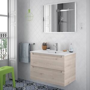 Meuble De Salle De Bain Monterrey 800 2 Tiroirs Metalliques Chene Naturel 797 X 540 X 450 Mm - Salgar 23934