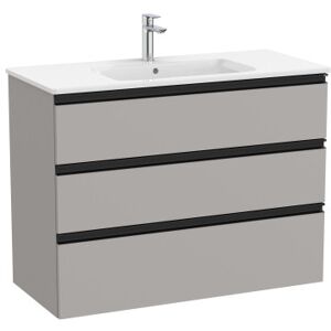 The Gap Unik 3 Tiroirs Lavabo Centre Slim 1000 Mm Gris Moyen Mat/poignees Noires - Roca A851853547