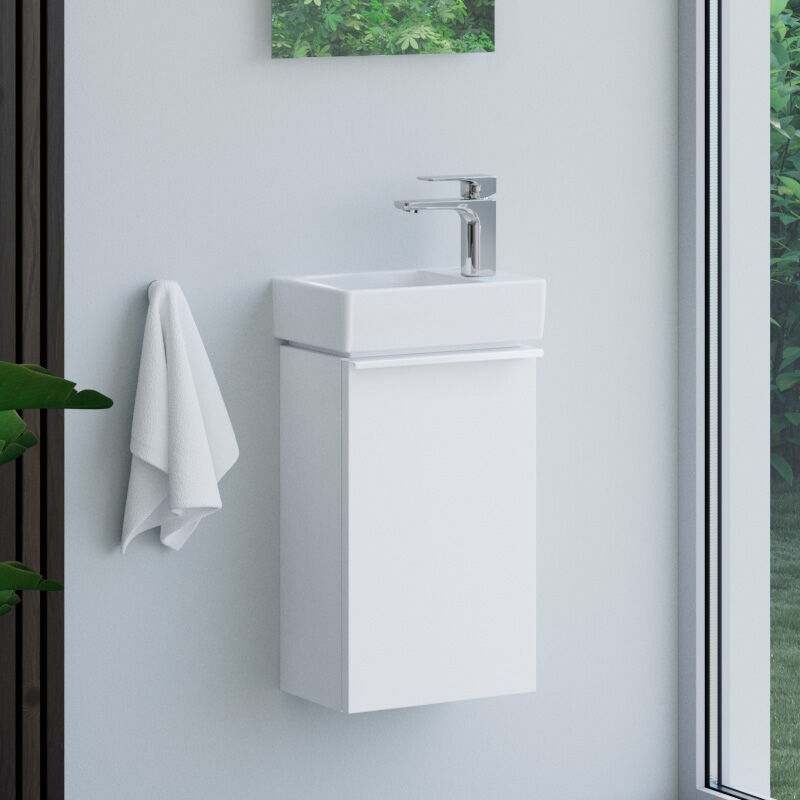 evineo ineo4 Meuble sous-vasque l : 33 cm, 1 porte gauche, avec poignée, pour lave-mains Avento de Villeroy & Boch,, BE0800WM,