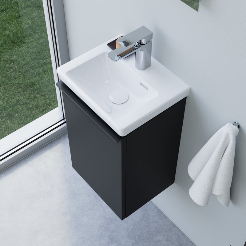 Villeroy & Boch Subway 3.0 Lave-mains, meuble sous-vasque ineo4 d’evineo l : 37 cm, 1 porte droite, avec poignée,, 43703701+BE0805BM,