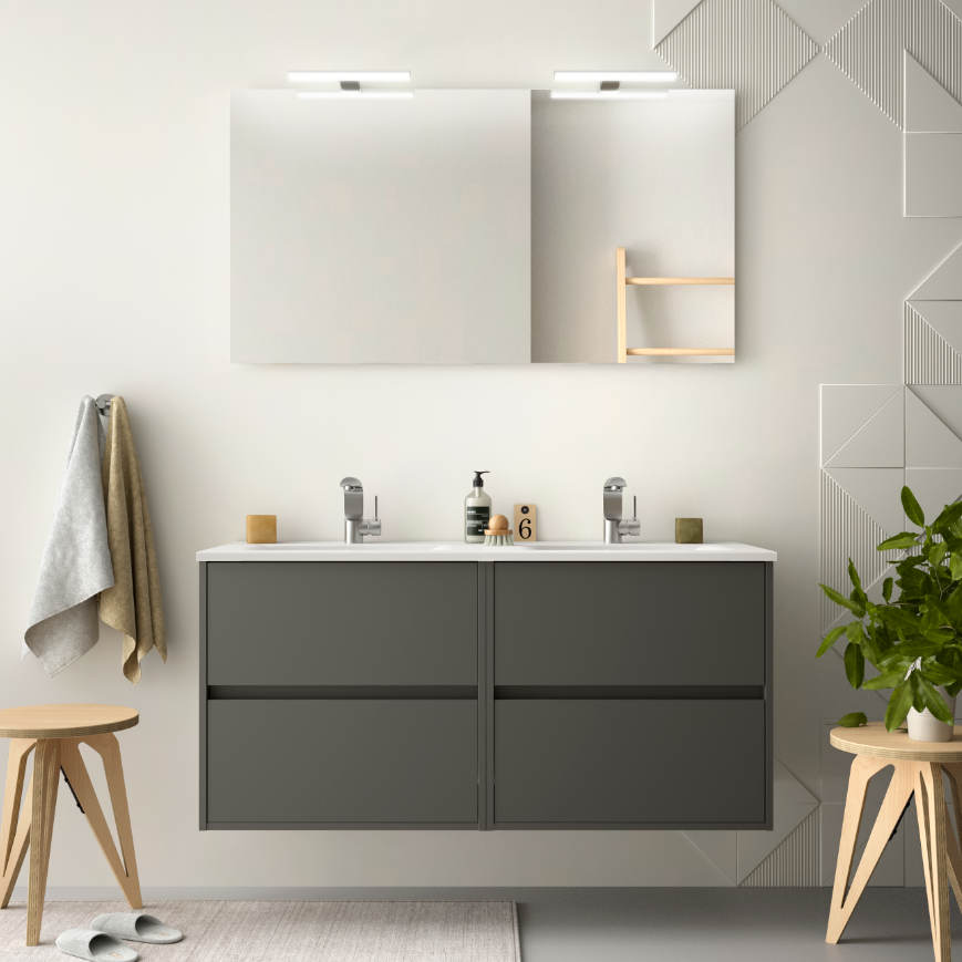 CAESAROO Meuble de salle de bain suspendu 120 cm gris opaque avec lavabo en porcelaine   Standard