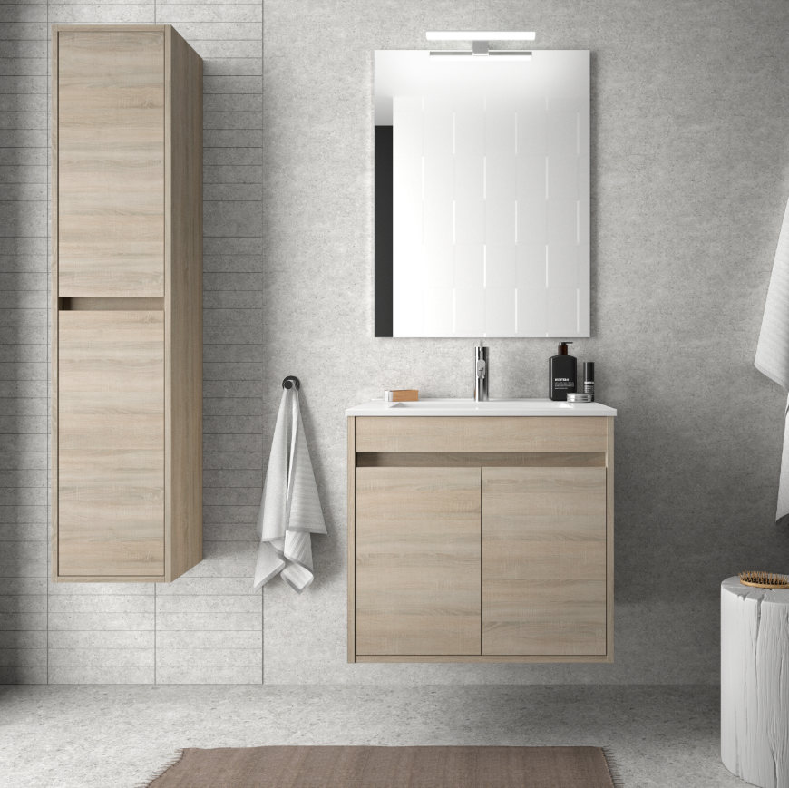 CAESAROO Meuble de salle de bain suspendu 60 cm marron Caledonia avec deux portes   Standard