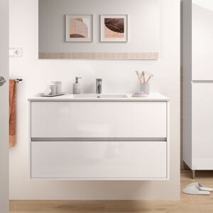 Toscohome Mobile bagno sospeso 100 cm Iridesa in legno colore bianco laccato lucido con lavabo