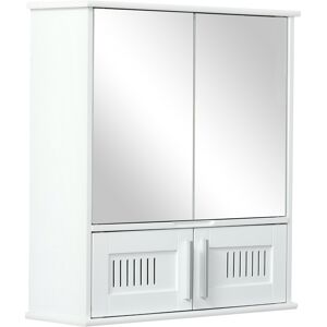 Kleankin Armadietto Pensile con Antine a Specchio, Mobiletto Bagno da Muro in Legno, 55x17.5x60cm, Bianco