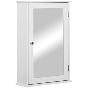 Kleankin Armadietto Specchiera Pensile, Mobiletto Bagno da Parete in Legno con Specchio e Chiusura Magnetica, 41x14x60cm, Bianco