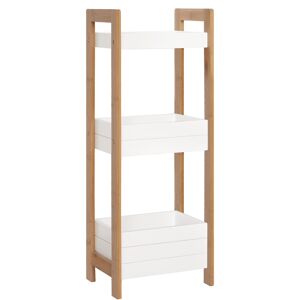 Homcom Mobiletto Bagno Multiuso Scaffale a 3 Ripiani Compatto in Legno MDF e Bambù, Bianco, 27.5x20.8x74cm