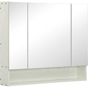 Kleankin Armadietto a Specchio per Bagno con Ripiani Regolabili, 3 Porte e Credenze, in MDF e Vetro, 90x15x75cm, Bianco