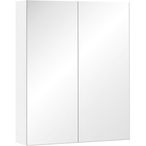 Homcom Armadietto Pensile da Bagno Due Ante Frontali con Specchiera e 2 Ripiani Interni MDF Bianco (60 x 15 x 75 cm)