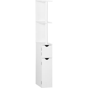 Kleankin Colonna Bagno con 2 Ripiani e 2 Armadietti, Mobile Alto Salvaspazio 15.2x29.8x118cm, Bianco