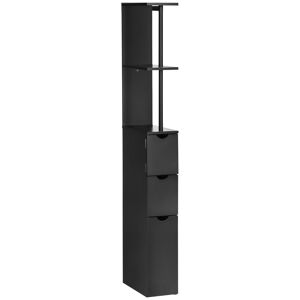 Homcom Mobile Colonna Salvaspazio in Legno con Ripiani, Armadietto e Cassetti, Nero, 15x33x136cm