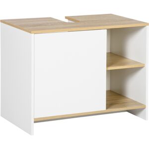 Kleankin Mobile Bagno Sottolavabo con Armadietto e 2 Mensole in Legno Truciolare, 77 x 45 x 60cm, Bianco e Color Legno