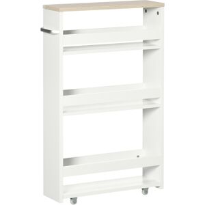 Kleankin Carrello Bagno Salvaspazio a 3 Ripiani con Rotelle e Maniglia in Legno, 48x15x80cm, Bianco