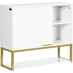 Kleankin Armadietto Bagno a 2 Livelli, Montaggio a Parete con Ripiani Aperti in MDF Bianco, 60x20x51 cm