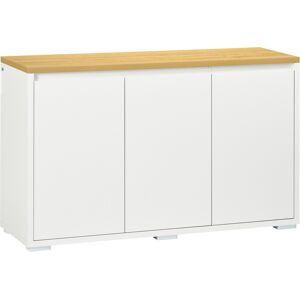 Homcom Mobile Multiuso con 2 Armadietti a 2 Livelli in Truciolato, Ripiano regolabile, 120x37x75cm Bianco e Color legno