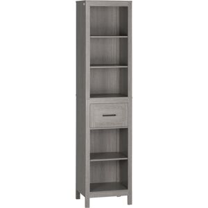 Kleankin Colonna Bagno in Truciolato con 5 Ripiani Aperti e un Cassetto, 42x30x170 cm, Grigio