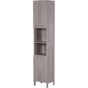 Kleankin Colonna Bagno in MDF con 2 Armadietti e 2 Ripiani Aperti, 30x32x172.5 cm, color Legno