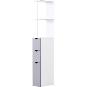 Homcom Mobiletto a Colonna Salvaspazio in Legno, Armadietto da Bagno con Ripiani e Armadietti, Bianco, 15x33x136.5cm