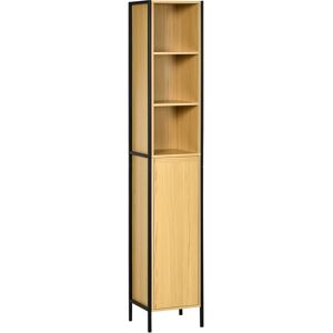 Kleankin Mobile da Bagno Alto a 3 Livelli in Truciolato e Acciaio con Torre per Asciugamani Inclusa, 30x28x168 cm, color Legno e Nero