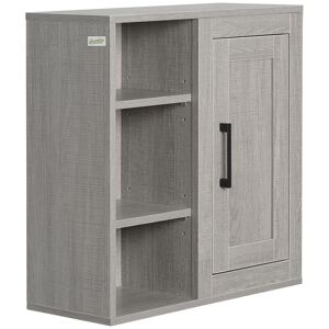 Kleankin Pensile Bagno con 3 Ripiani Aperti e Armadietto in Legno Truciolare, 48x20x50cm, Grigio