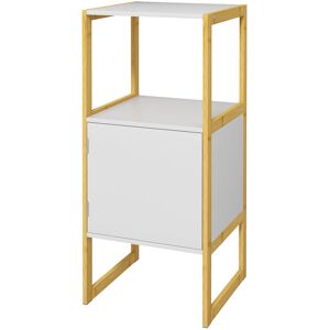 Homcom Mobile Bagno con Ripiano Aperto e Anta con Apertura a Pressione in Bambù e MDF, 33x33x80cm, Bianco