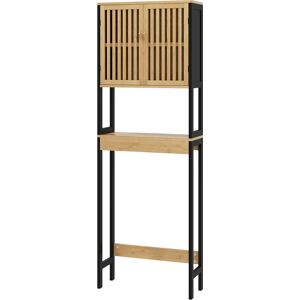 Homcom Mobile Sopra WC con Armadietto 2 Ante a Doghe e Ripiano Aperto, 60x21.5x172cm, Colore Legno