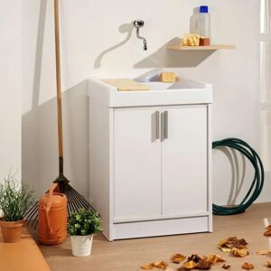 Leroy Merlin Mobile lavanderia con cesto portabiancheria con lavabo incluso ADA bianco ottico L 60 x P 50 x H 84 cm