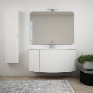 BH Mobile bagno curvo Bianco frassino 120 cm sospeso con specchio colonna e cassettoni soft close