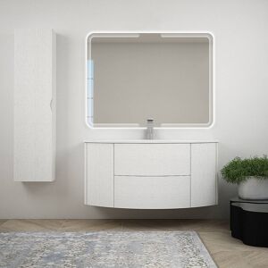 BH Composizione bagno sospeso bianco frassino 120 cm con cassettoni soft close colonna e specchio LED