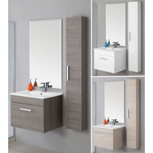 Arredo Casa Facile Mobile Bagno Sospeso Bianco O Rovere Da 60cm- Specchio- Colonna