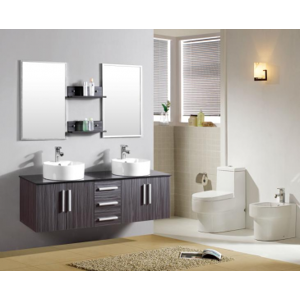 Arredo Casa Facile Mobile Bagno Pensile Wenge' Da 150 Cm Completo Doppio Lavabo