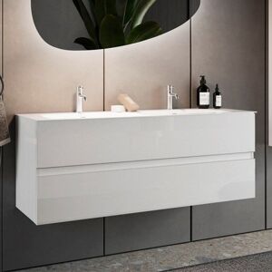 garneroarredamenti Mobile bagno sospeso 120x51cm con doppio lavabo bianco lucido Moon