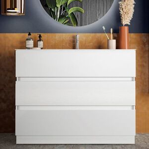 garneroarredamenti Mobile bagno 100x85cm a terra con lavabo 3 cassetti bianco lucido Moon