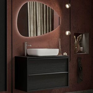 garneroarredamenti Mobile bagno sospeso 92x134cm con specchio e lavabo nero frassinato Absolut