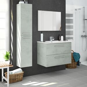 garneroarredamenti Arredo bagno sospeso con specchio completo cemento bianco Oscar