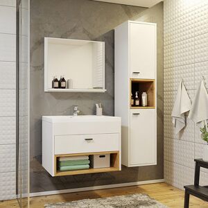 garneroarredamenti Mobile bagno 100x133cm sospeso moderno bianco rovere Florentina