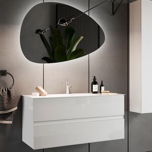 garneroarredamenti Mobile bagno sospeso 100x121cm con lavabo e specchio bianco lucido Moon