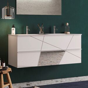 garneroarredamenti Mobile bagno sospeso 120x51cm con doppio lavabo bianco lucido specchi Olimpo