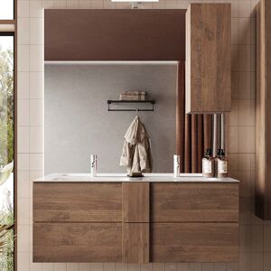 garneroarredamenti Mobile bagno sospeso 120x171cm con doppio lavabo e specchio rovere Alvarez