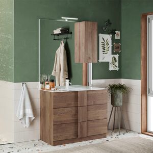 garneroarredamenti Mobile bagno 100x205cm a terra con lavabo e specchio rovere Alvarez