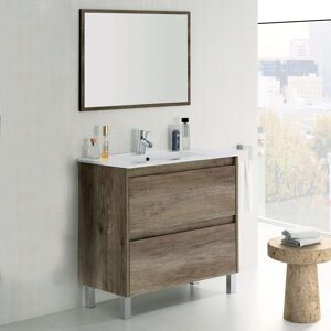 garneroarredamenti Mobile bagno 80x158cm a terra con specchio rovere nordik Eveline