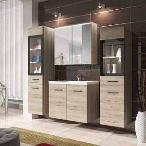 garneroarredamenti Mobile bagno sospeso 140x132cm rovere chiaro nero Luz