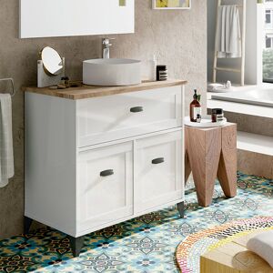 garneroarredamenti Mobile bagno a terra 82x92cm con lavabo 2 ante bianco rovere Ilias