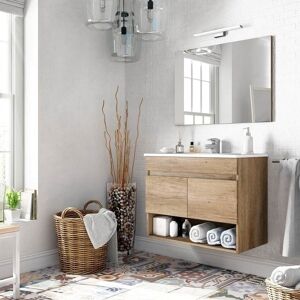 garneroarredamenti Mobile bagno sospeso con specchio 80x170cm rovere nordik Dexter