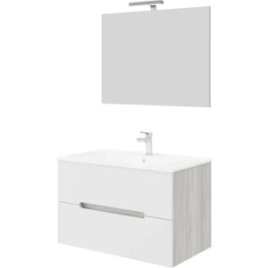 Tecnomat MOBILE IRIS 2CASSETTI 80x53x46cm ROVERE GRIGIO/BIANCO LAVABO CERAMICA SPECCHIO FILO LUCE