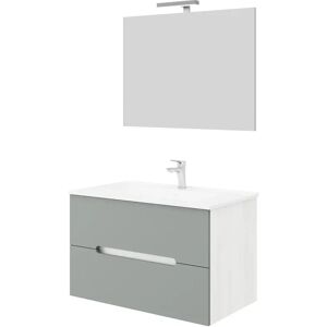 Tecnomat MOBILE IRIS 2CASSETTI 80x53x46cm (LxHxP) BIANCO E TORTORA LAVABO IN CERAMICA SPECCHIO FILO LUCE