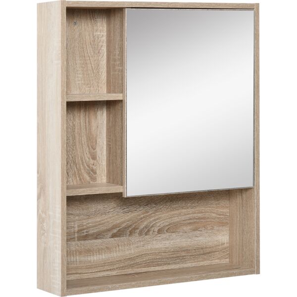 kleankin armadietto a specchio per bagno con scaffale regolabile, montaggio a muro, color rovere, 60 x 15 x 76cm