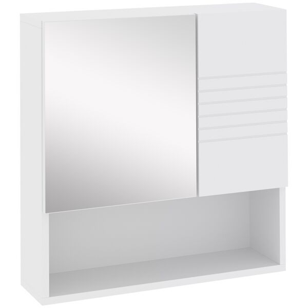 kleankin armadietto specchiera bagno, mobiletto bagno pensile con fissaggio a muro, 54x15x55cm, bianco